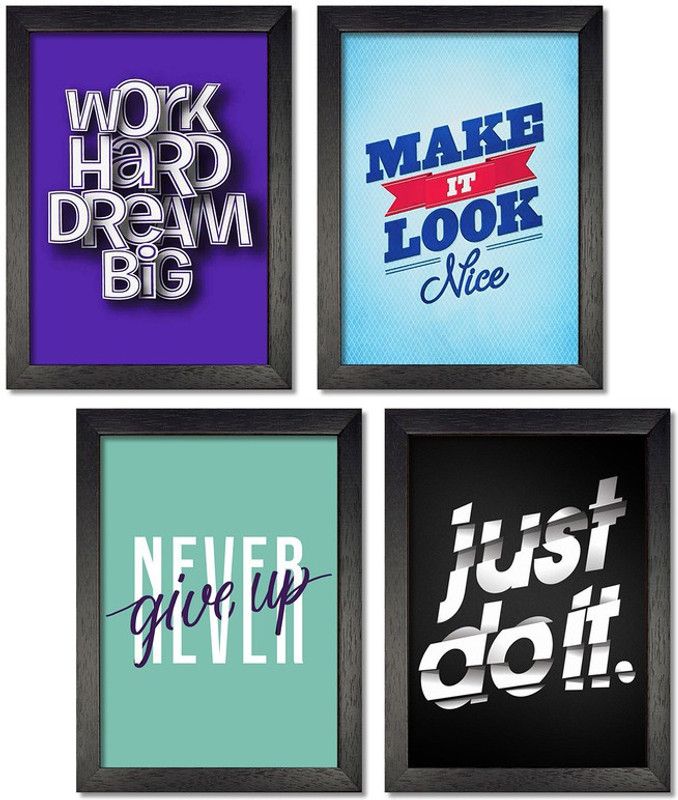 Framed Motivational Quotes Wall Poster, Inspirational Art Frames for Home and Office Decor, Motivational Paintings Frame Combo of 4 for Living Room Study room Bedroom Set21 (Each Frame 9.5x12.5 inch) Photographic Paper  (12.5 inch X 9.5 inch, Framed)