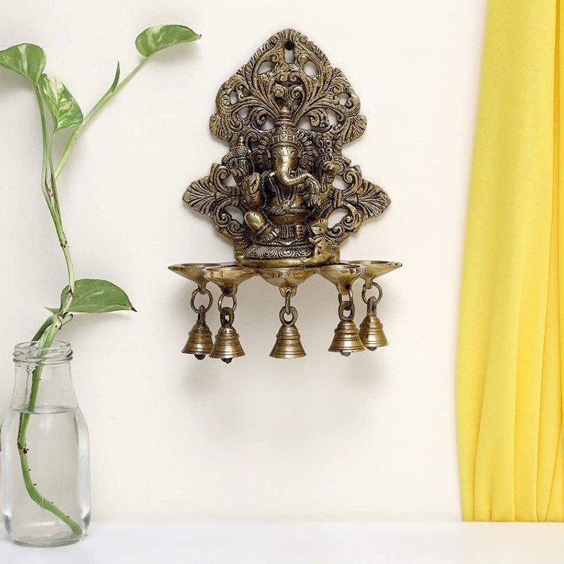 Jaszz Art Ganesh Ji 5 Diyas with Stand Ethnic Desi for Home Decor| Gift Brass Hanging Diya  (Height: 10 inch)