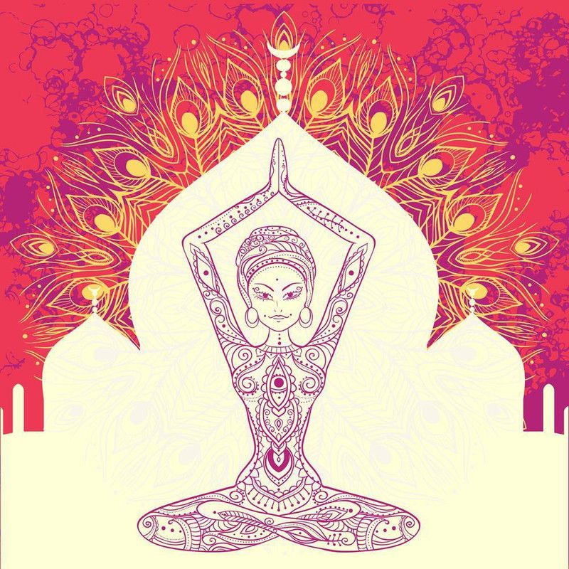 Traditional Indian Arabic Art with Yoga Design Painting MDF Frame 24x24inch Canvas 24 inch x 24 inch Painting