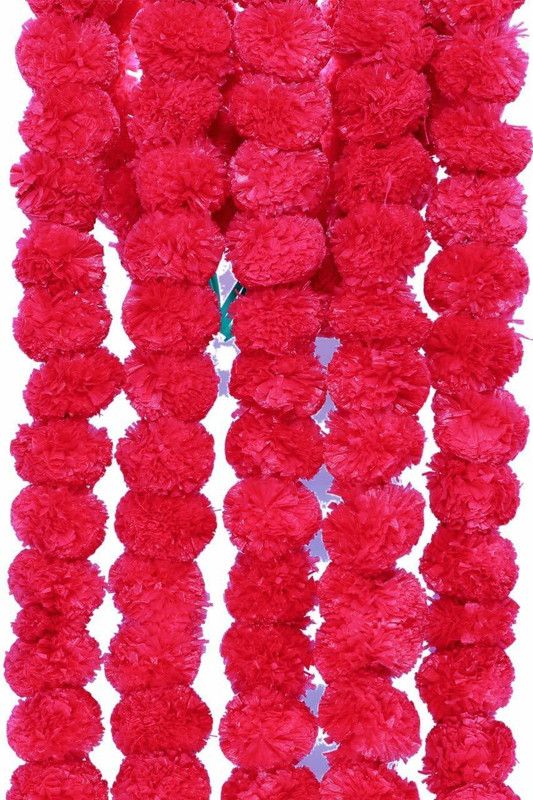 juipters Maroon Marigold Artificial Flower  (60 inch, Pack of 15, Garlands)
