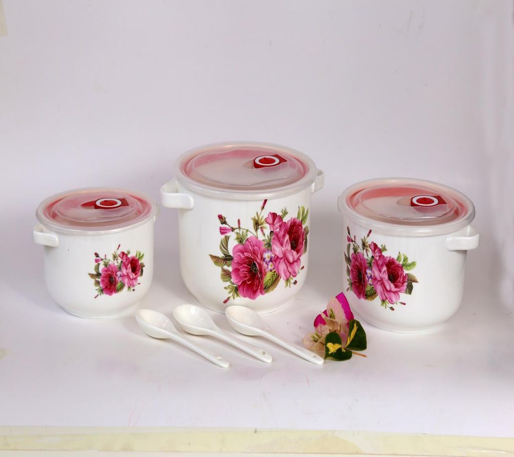 Floral Themed Ceramic hot Bowl Set with Spoon and Airtight Lid