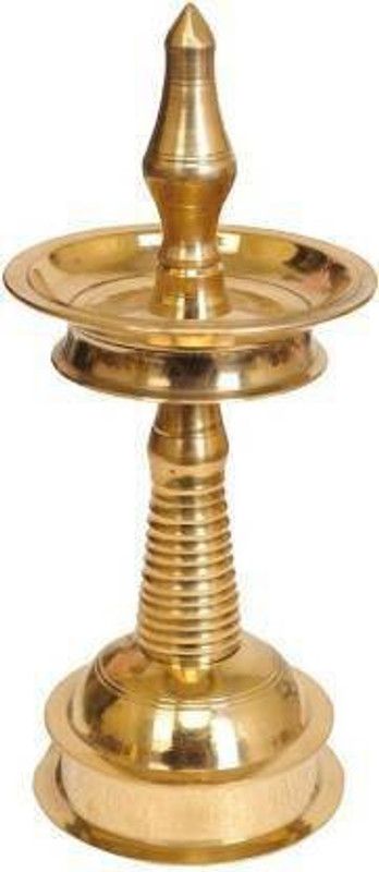 Pure Brass Original Traditional South Fancy Kerela Samay Diya Oil Diwali Puja Lamp, Nilavilakku Golden Kuthuvilakku Height (6.5 Inch) Brass Table Diya  (Height: 6.5 inch)