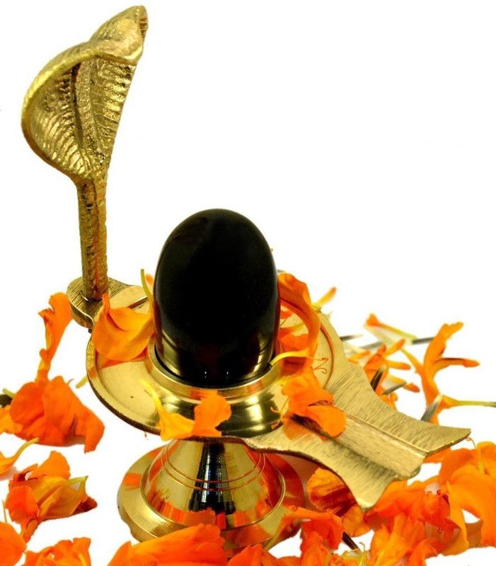 Shiv Shaligram Shiva Ling Lingam Shivling Statue Hindu Puja Brass Stand Decorative Showpiece - 13.25 cm  (Brass, Gold)