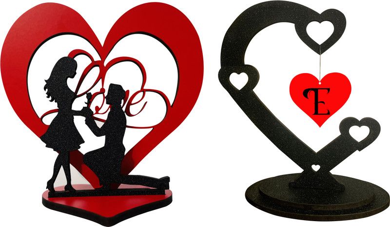 Radheshrakhi E Letter Showpiece Decorative Showpiece - 12.5 cm  (Wood, Red)