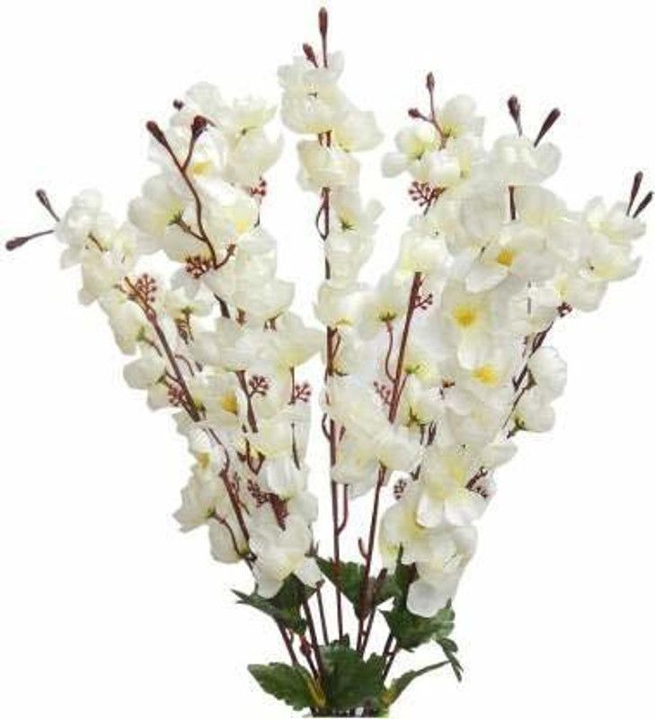 well art gallery Well Art Gallery Artificial Peach Blossom Flower Bunch for Home Decor 7 Sticks(White, 45 cm) White Wild Flower Artificial Flower  (18 inch, Pack of 1, Single Flower)