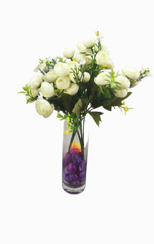 White Rose Artificial Flower  (12 inch, Pack of 2)