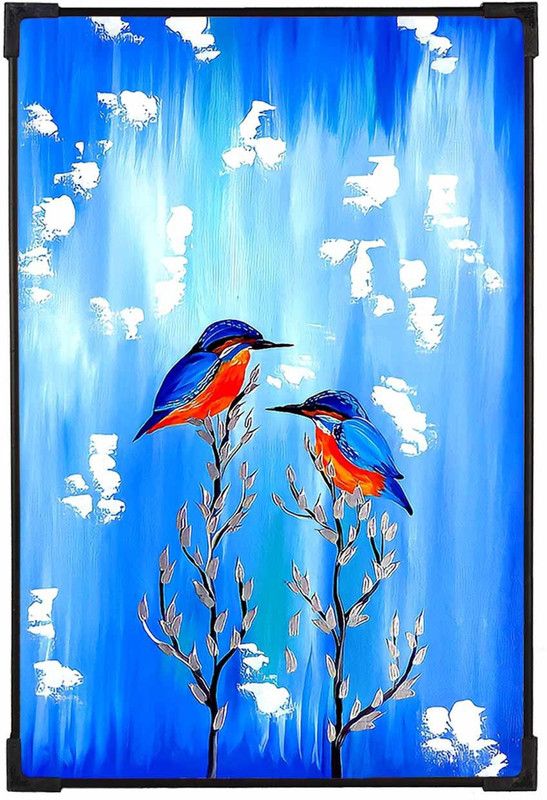 FURNATO | Beautiful Birds Painting | With UV Coated MDF Framing | Home Decor Digital Reprint 18 inch x 12 inch Painting  (With Frame)
