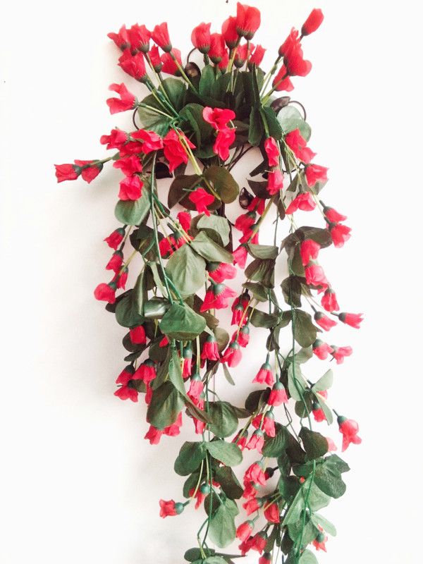 dannyboyzs Artificial Hanging Flower, Rose Flower Vine For Indoor And Outdoor Decoration With Complimentary Hanging Stand Red Rose Artificial Flower  (33 inch, Pack of 1, Vine & Creepers)