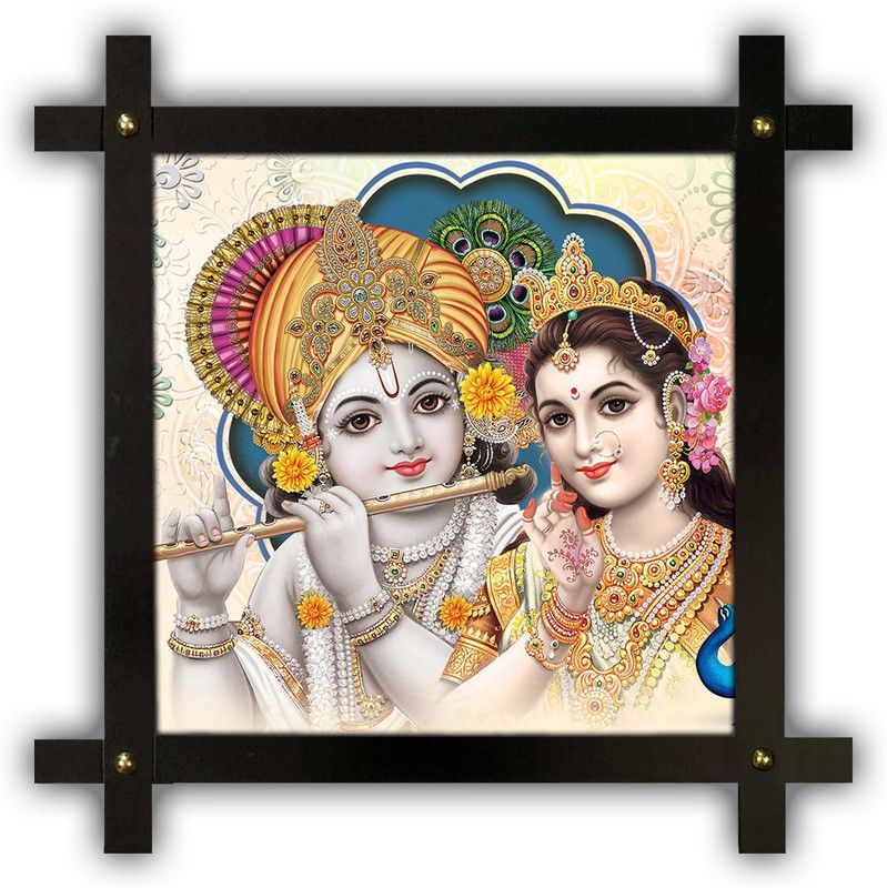 Poster N Frames Cross Wooden Frame Hand-Crafted with photo of Radha Krishna 4329 Digital Reprint 16.5 inch x 16.5 inch Painting  (With Frame)
