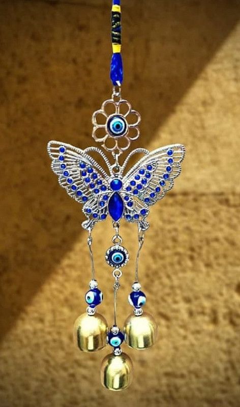 Love Kart Butterfly Evil Eye Wall Hanging, Car Hanging for Home, Office Decorative Showpiece - 18 cm  (Metal, Blue)