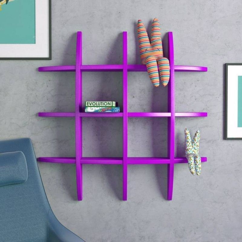 ONLINECRAFTS wooden wall T rack shelf puple Wooden Wall Shelf  (Number of Shelves - 12, Purple)