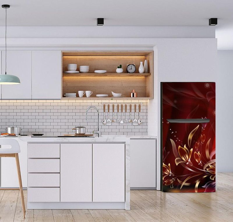 K2a Decor 58 cm Colourful Golden Flower Adhesive Sticker Fridge wrap Sticker Self Adhesive Sticker  (Pack of 1)
