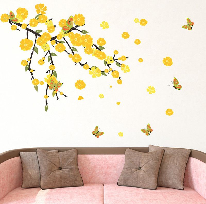Wollfill 57 cm Beautiful Fallen flowers Decorative Wallsticker For Living Room Self Adhesive Sticker  (Pack of 1)
