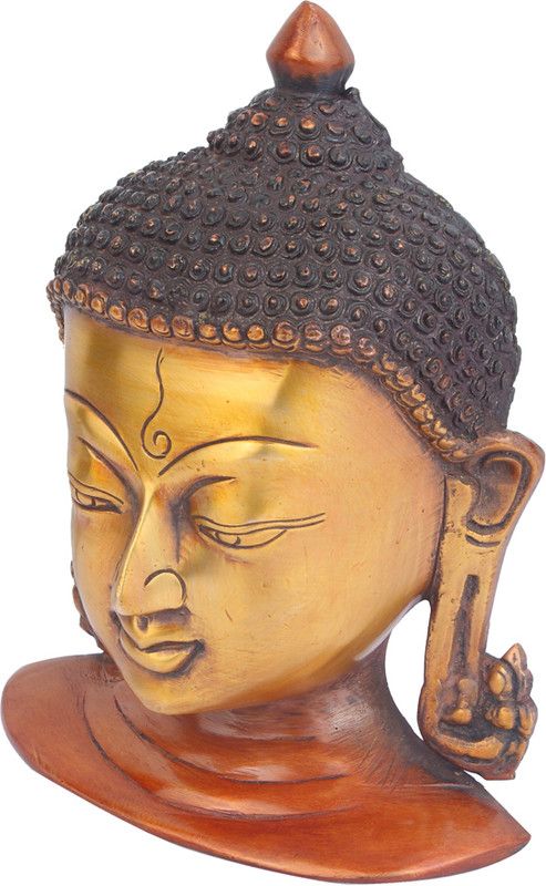 StatueStudio Wall Hanging Buddha Statue Feng Shui Buddha Head Idol for Home Décor & Gift Decorative Showpiece - 17.78 cm  (Brass, Orange)