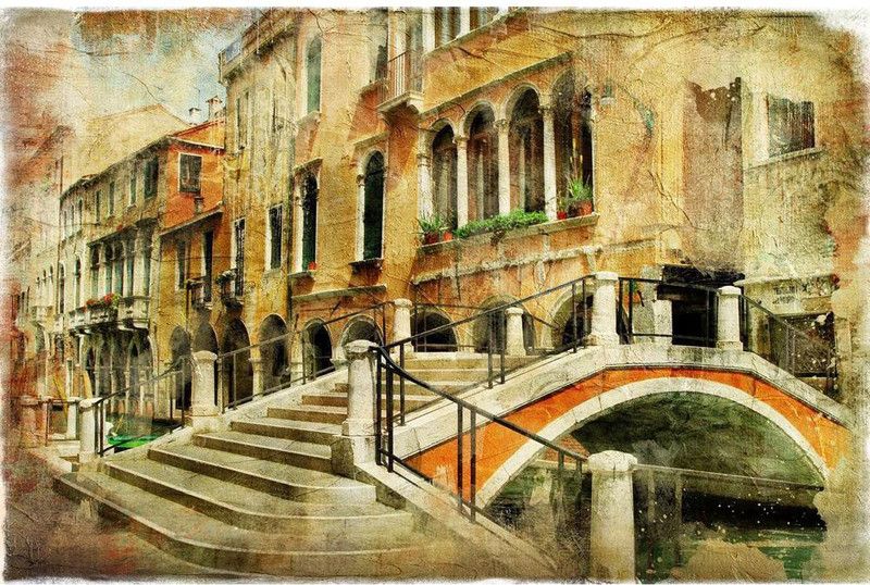 Pitaara Box Romantic Venice Unframed Wall Art Painting Print Canvas 16 inch x 24.1 inch Painting  (Without Frame)