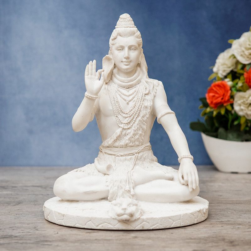 StatueStudio Lord Shiva Statue Bholenath Murti Brass Shivji Murti for Home Temple Room & Gift Decorative Showpiece - 24.13 cm  (Polyresin, White)