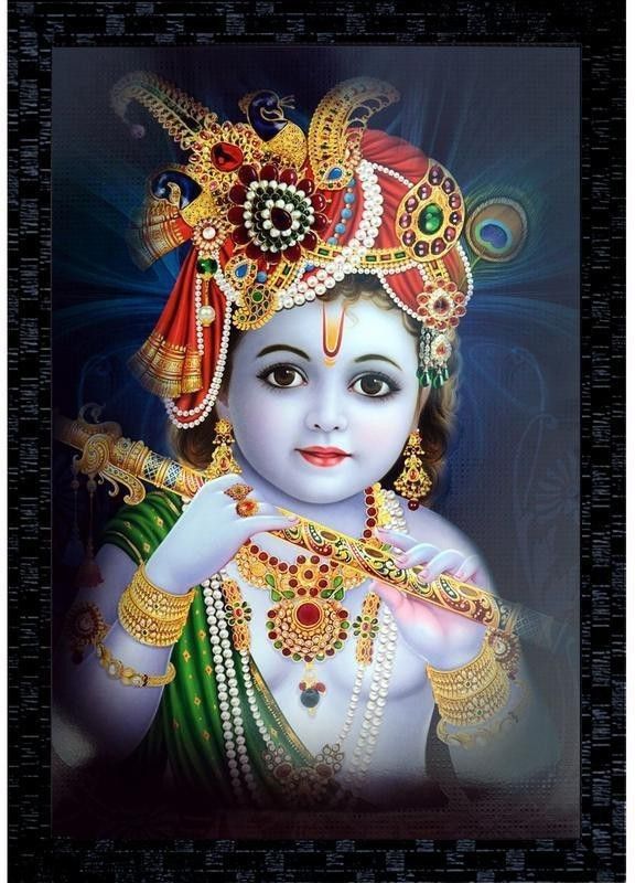 Janki Krishan Ji Wall Painting Canvas 20 inch x 14 inch Painting  (With Frame)