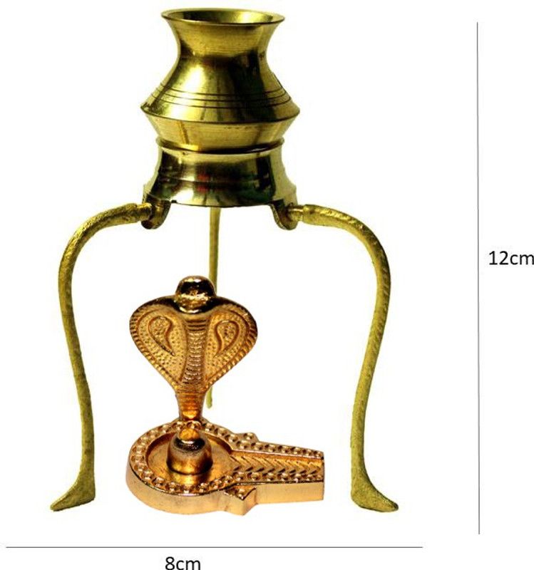 VALUE CRAFTS Metal Handmade Shiva Shivling Idol with Sheshnaag or Tripai with Kalash Decorative Showpiece - 12 cm  (Metal, Gold)