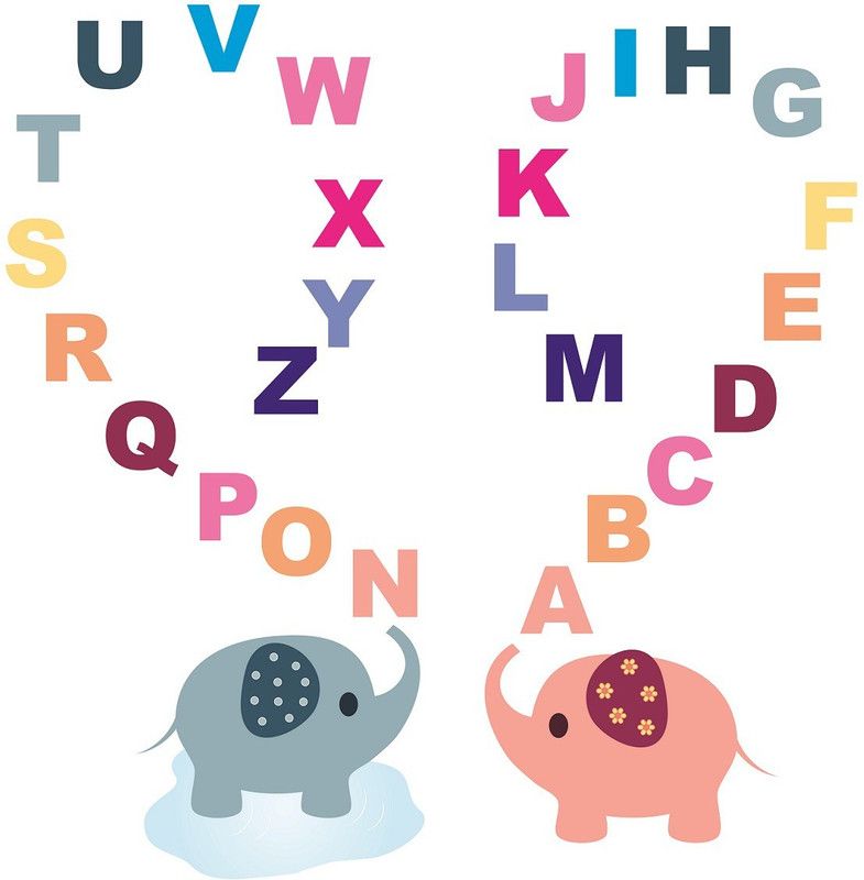 Asmi Collections 100 cm Cute Elephants with Alphabets Removable Sticker  (Pack of 1)