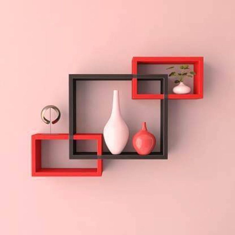 Global ArtCrafts Ractangle Interlock Shape Wall Shelves Set of 3 Modern Style MDF (Medium Density Fiber) Wall Shelf  (Number of Shelves - 3)