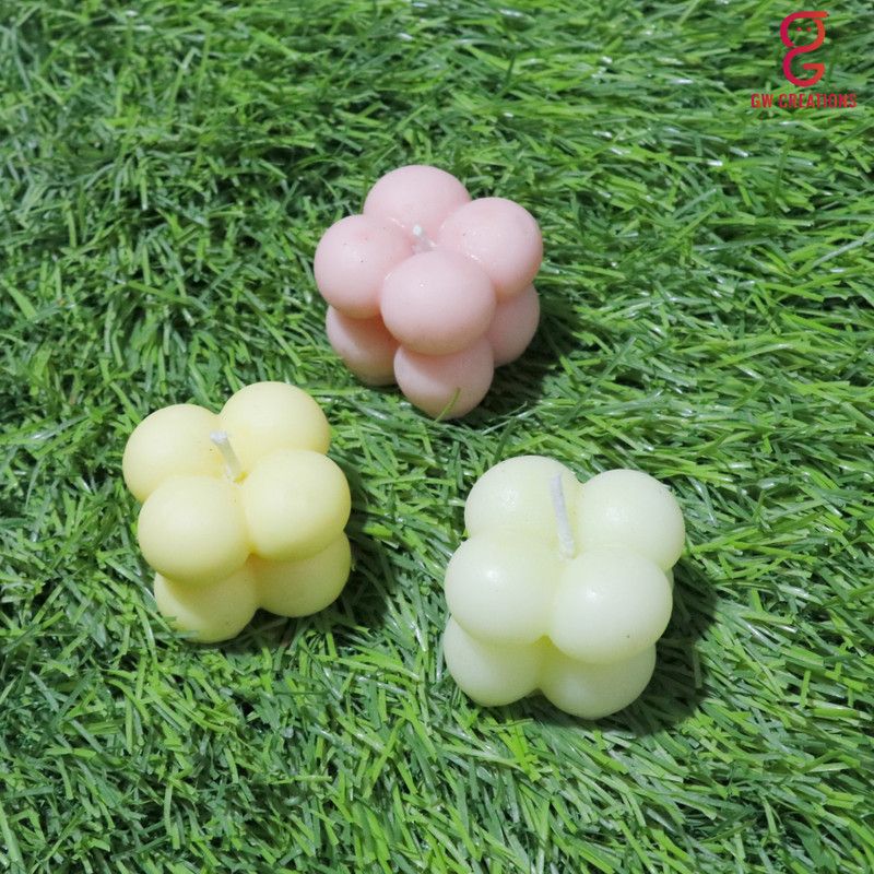 GW Creations Small Bubble Strawberry Sandalwood Jasmine Scented Candle Candle  (Pink, Yellow, Multicolor, Pack of 3)