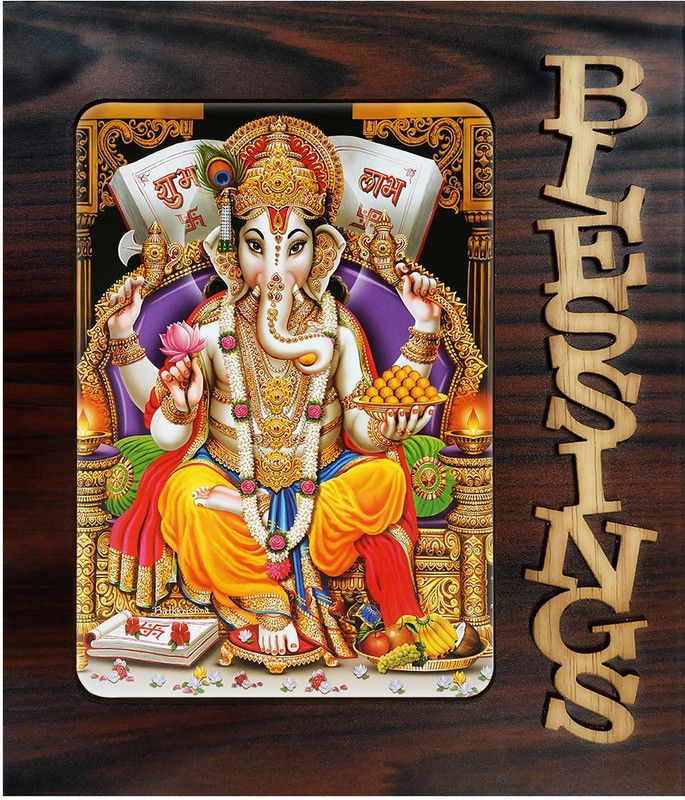 Poster N Frames Decorative Blessings Hand Crafted Wooden table with photo of Ganeshji 20374 Digital Reprint 9 inch x 7.75 inch Painting  (With Frame)