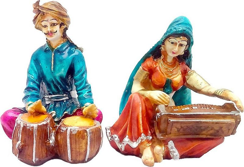 ART N HUB Cultural Rajasthani Traditional Couple Statue - Handicraft Decorative Home Interior & Table Décor Figurine / Valentine Gift item Decorative Showpiece - 15 cm  (Polyresin, Multicolor)