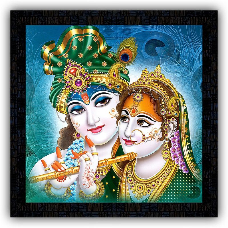 Poster N Frames framed poster of Radha Krishna-5561 Digital Reprint 14 inch x 14 inch Painting  (With Frame)