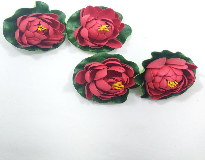 artificial hub Floating lotus medium Red Lotus Artificial Flower  (4 inch, Pack of 4, Flower Bunch)
