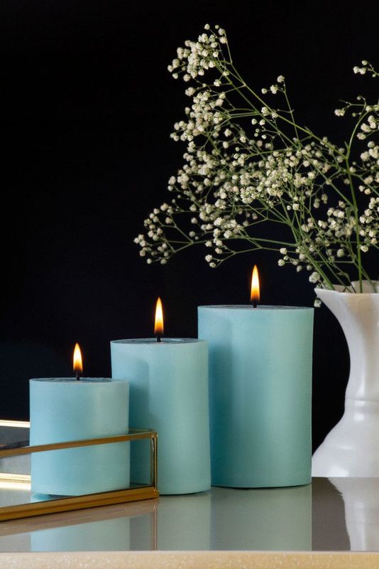 Dartez Aromatic Handmade Pillar Candle -Aqua (Small) 100% natural & Para Soy wax blend, herbal cotton wicks, premium grade fragrance oils, and essential oils, Burning Time-30 Hours Candle  (Blue, Pack of 1)