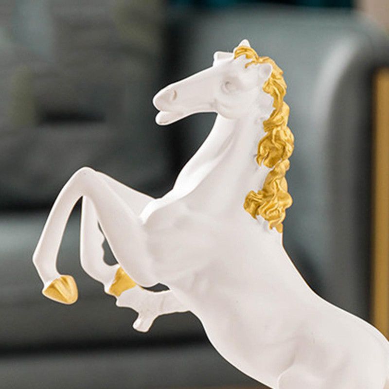 Calandis Horse Statue Resin Figurine Living Room Desktop Decor Accs Birthday Artwork Decorative Showpiece - 9 cm  (Copper, White)