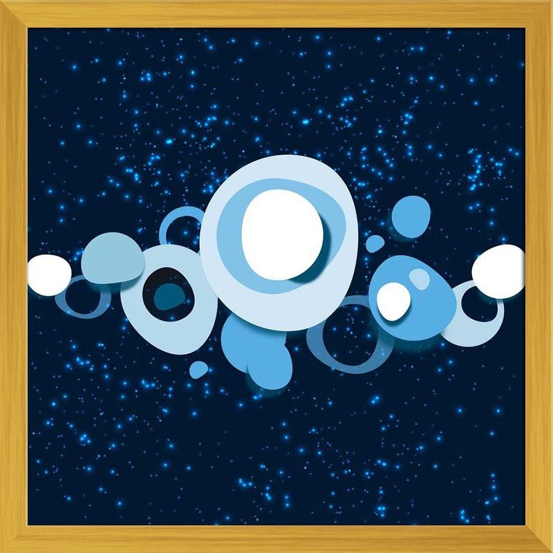 Artzfolio Blue Bubbles In The Space Canvas Painting Golden Frame 24x24inch (61x61cms) Canvas 24 inch x 24 inch Painting  (With Frame)