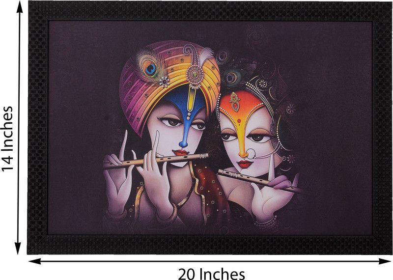 eCraftIndia Radha Krishna Satin Matt Texture UV Canvas 14 inch x 20 inch Painting  (With Frame)