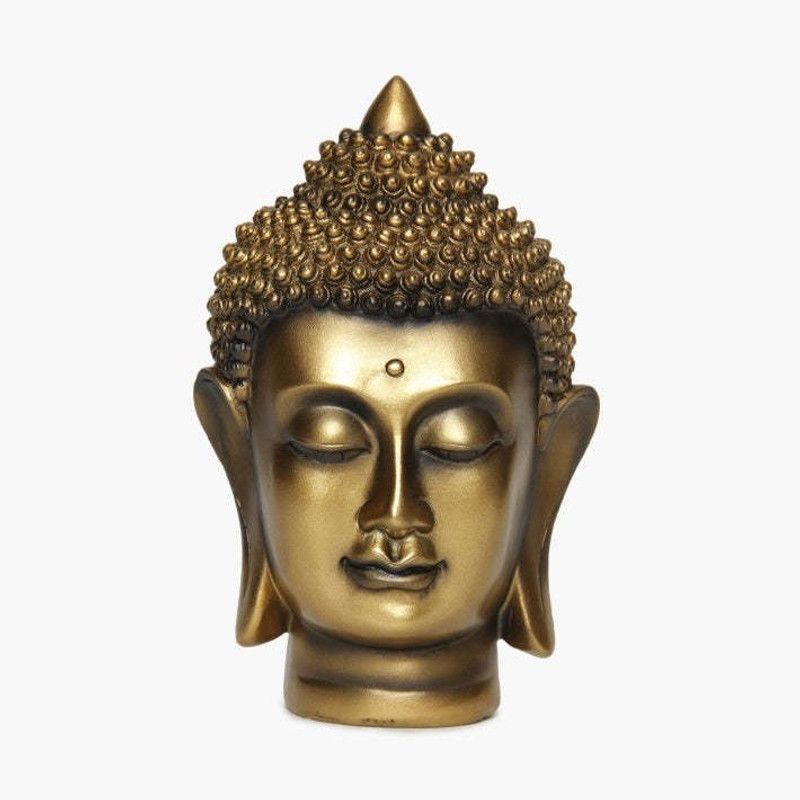DECZO GOLDEN COLOR BUDDHA HEAD Decorative Showpiece - 16 cm  (Polyresin, Gold)