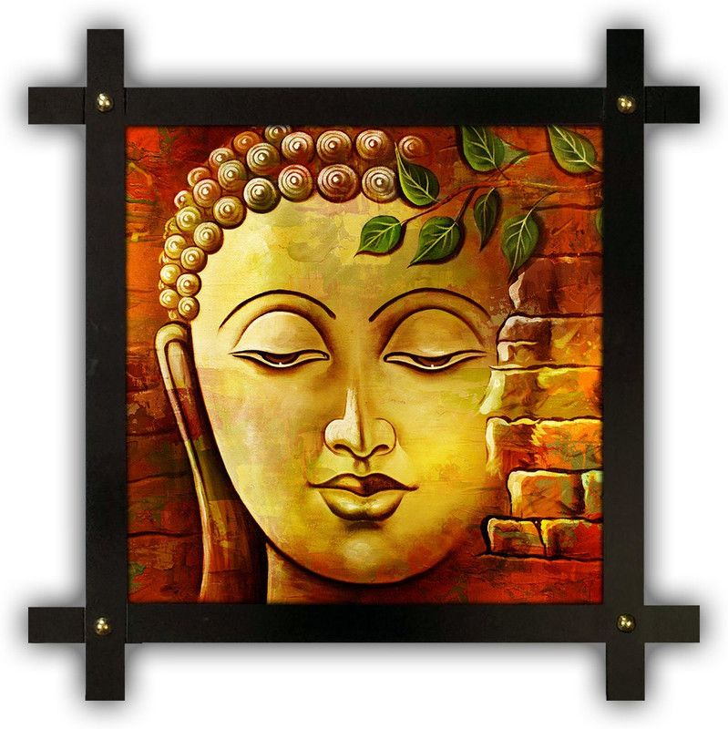 Poster N Frames Cross Wooden Frame Hand-Crafted with photo of Buddha 18164-Crossframe Digital Reprint 16.5 inch x 16.5 inch Painting  (With Frame)