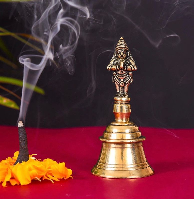 nath enterprises Brass Hanuman Hand Bell For Home Office Temple Decorative Showpiece - 5 cm  (Brass, Yellow)