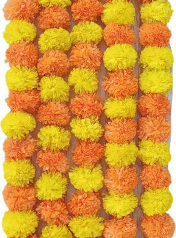 JMDSons Multicolor Marigold Artificial Flower  (5 inch, Pack of 5, Garlands)