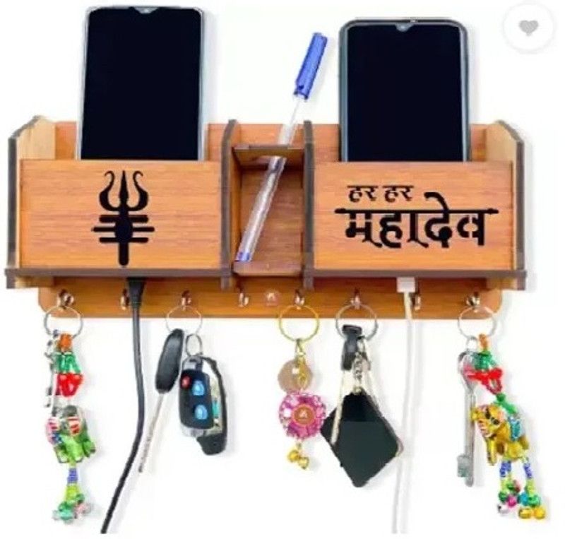 VEAZLOO VEAZLOO Mahadev Multipurpose Design Wood Key Holder Wood Key Holder  (8 Hooks, Brown)