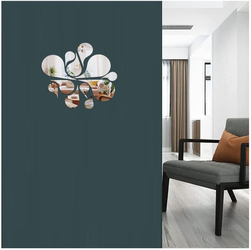 sp decals 12.7 cm decorative water drop shape set mirror silver acrylic sticker Self Adhesive Sticker  (Pack of 1)