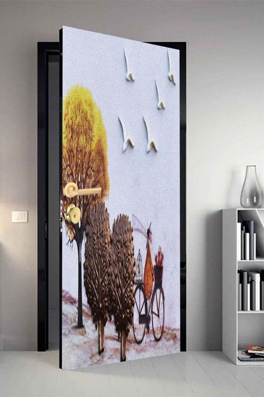 QTH 29.8 cm QTH Floral Dor-4814 Design Door Sticker Self Adhesive Sticker  (Pack of 1)