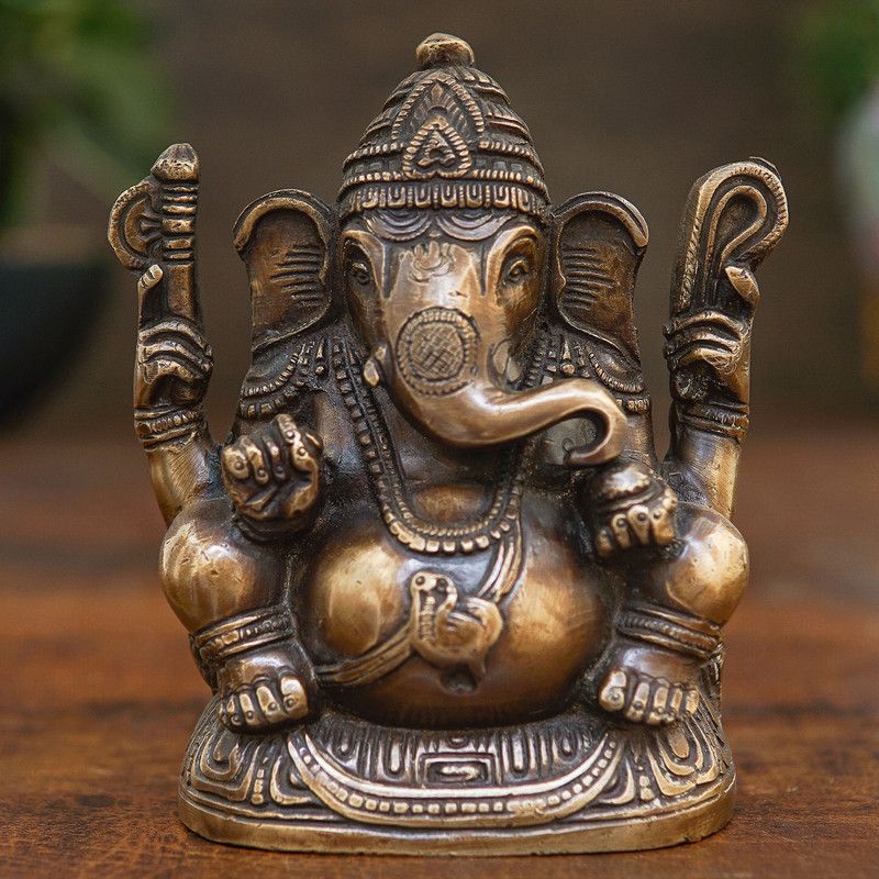 StatueStudio Ganesha Statue Ganesh Murti Ganpati Idol for Home Decor, Diwali & New Year Gift Decorative Showpiece - 6.4 cm  (Brass, Brown)