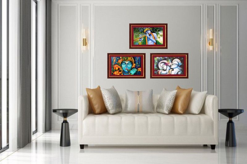 AK GRAPHICS 45 cm Krishna with flute poster wall sticker Self Adhesive Sticker  (Pack of 3)