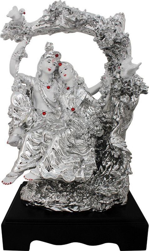 ART N HUB Lord Radha Krishna / Radhey Krishan Couple ldol - Handicraft Decorative Home & Temple Décor God Figurine / Statue Gift item Decorative Showpiece - 34 cm  (Steel, Silver)