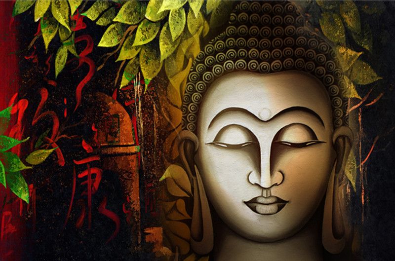 Masstone Buddha Sparkle Coated Self Adhesive Wallpaper Without Frame Digital Reprint 24 inch x 36 inch Painting  (Without Frame)