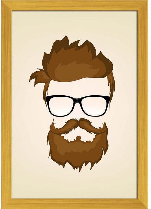 Mustache, Beard & Hairstyle Paper Poster Golden Frame | Top Acrylic Glass Paper Print  (19 inch X 13 inch, Framed)