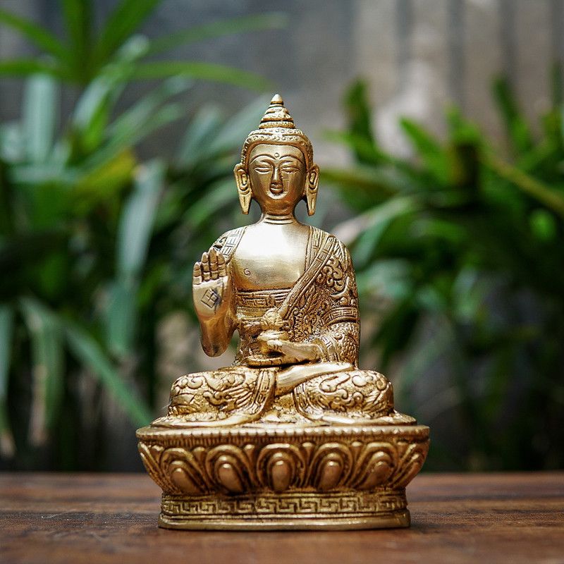StatueStudio Feng Shui Blessing Buddha Statue Meditation Lord Gautam Buddha Decor Antique Buddha Idol for Living Room, Yoga Room, Home Decor, Office table and Gift Item Decorative Showpiece - 17.78 cm  (Brass, Gold)