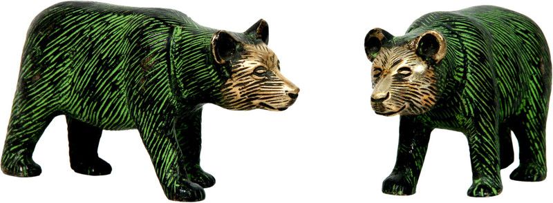 Aesthetic Decors Bear Standing Pair Antique Decorative Showpiece - 5.1 cm  (Brass, Black, Green)