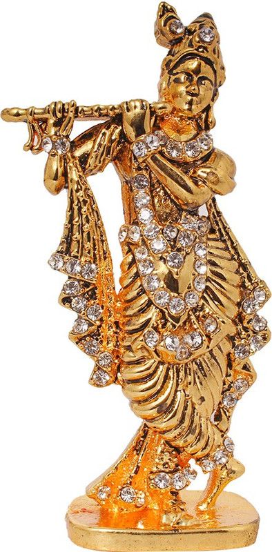ART N HUB lord Krishna Makhan Chor Shri Krishan Idol God Statue Gift item Decorative Showpiece - 8 cm  (Brass, Gold)
