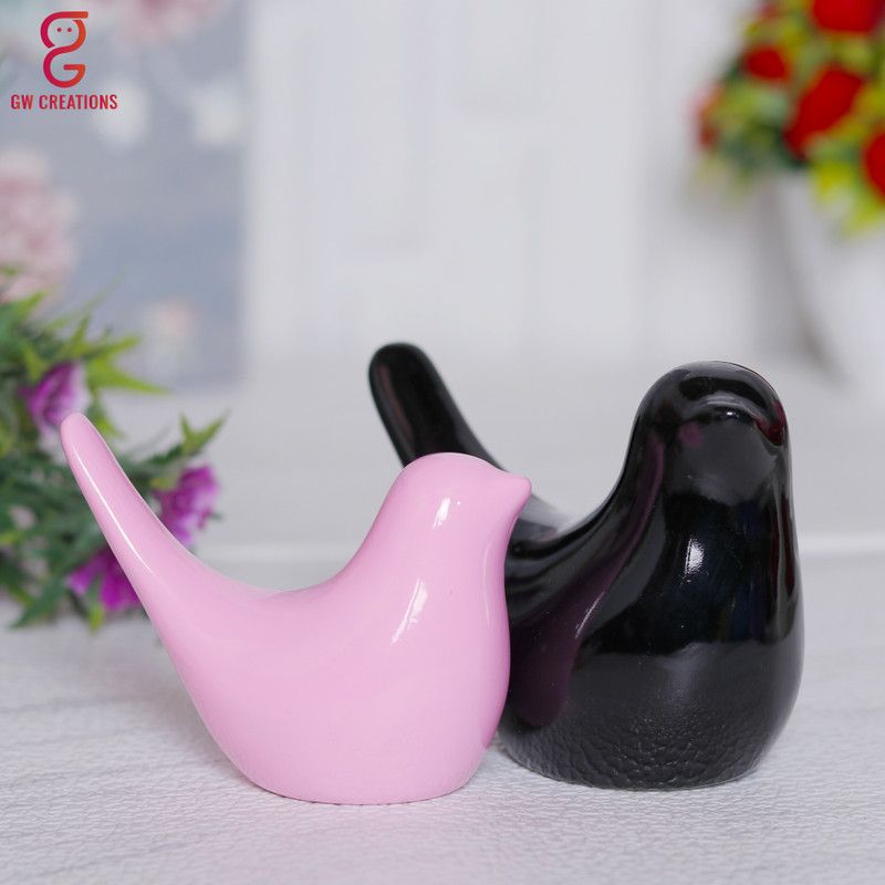 GW Creations Love Bird Showpiece Antique Finishing Decorative Showpiece - 7 cm  (Marble, Black, Pink)