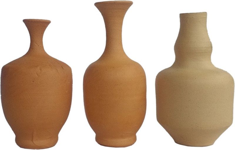 eKolhapuri eKolhapuri Handmade Natural Mini Three Show Piece Terracotta Pot Set Idols and Figurines/Home décor/ Showpieces Terracotta Vase  (3.5 inch, Multicolor)